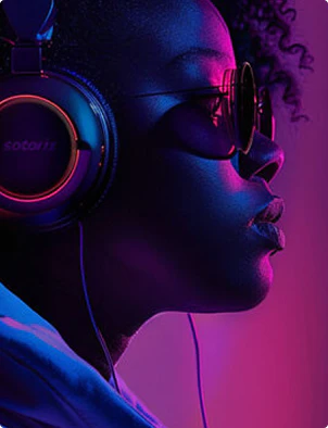 Person listening to music on headphones