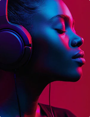Colorful scene with headphones and music
