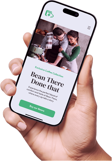 Hand holding mobile phone with Aimix website demo